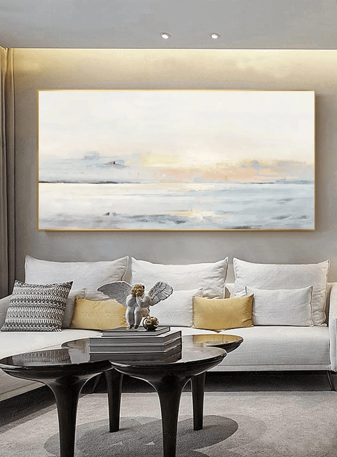 Pastel Seascape Oil Painting - Tranquil Ocean & Sky Wall Art JJ 003 - Texarart