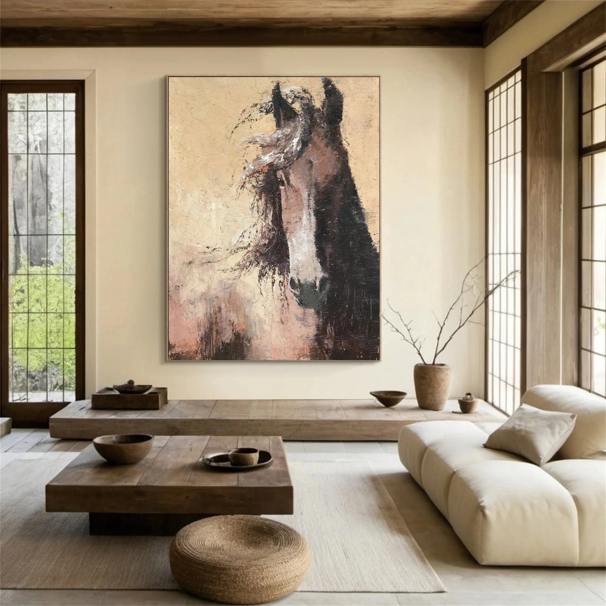 Large Abstract Brown Horse Canvas: Expressive Equine Art ZZ 025 - Texarart