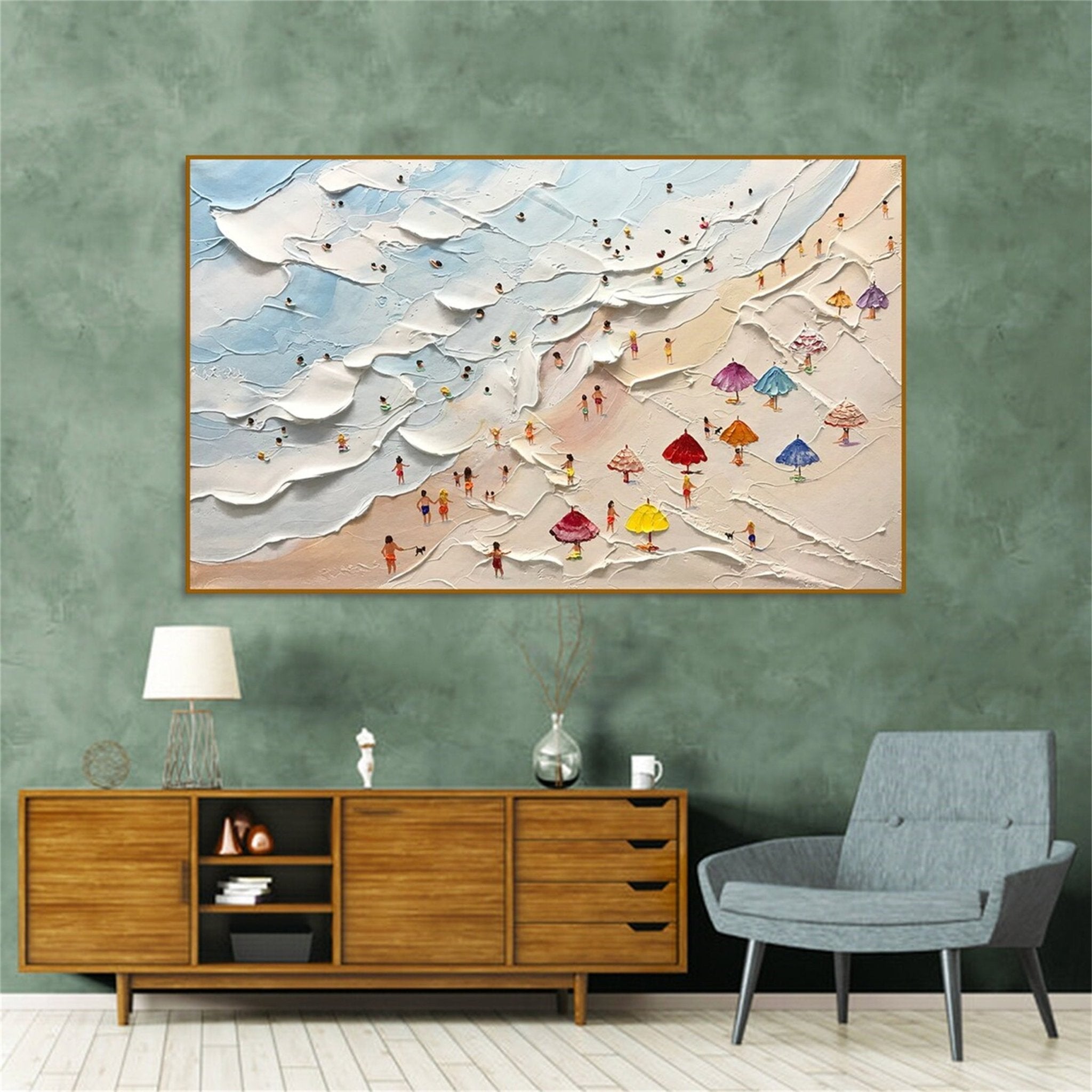 Large Abstract Textured Swimming Painting - Happy Coast Wall Art JJ 243 - Texarart