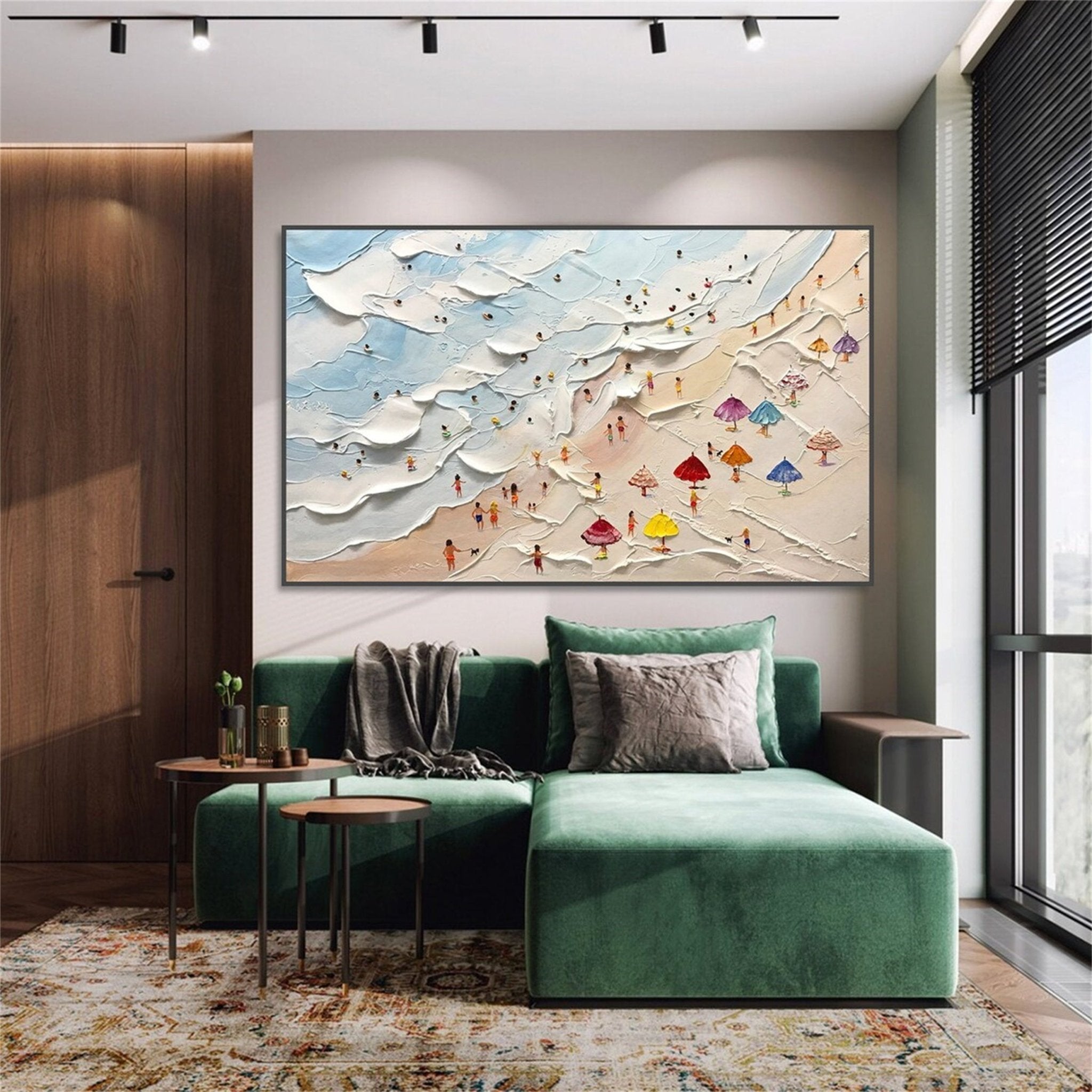 Large Abstract Textured Swimming Painting - Happy Coast Wall Art JJ 243 - Texarart