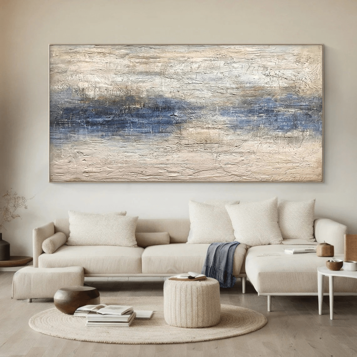 Handmade Abstract Ocean Art | Textured Blue, White & Beige Art TC 066 - Texarart