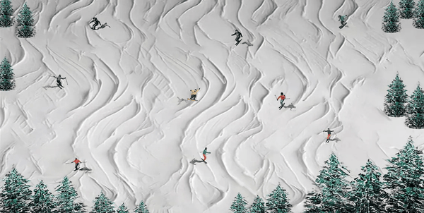 Textured Skiing Art Painting - Handmade Winter Sport Scene TC 096 - Texarart