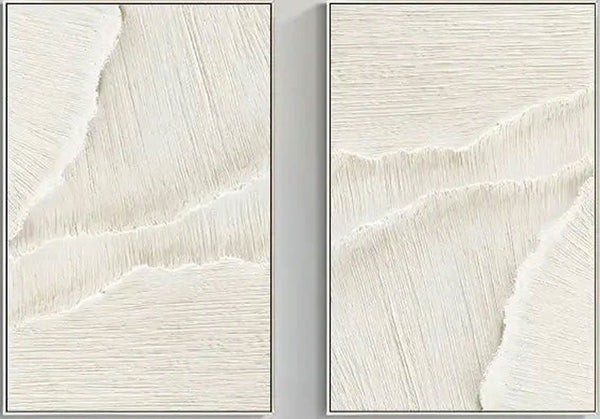 Textured White Diptych | Set of 2 Abstract Linear Wall Art Paintings JJ 087 - Texarart