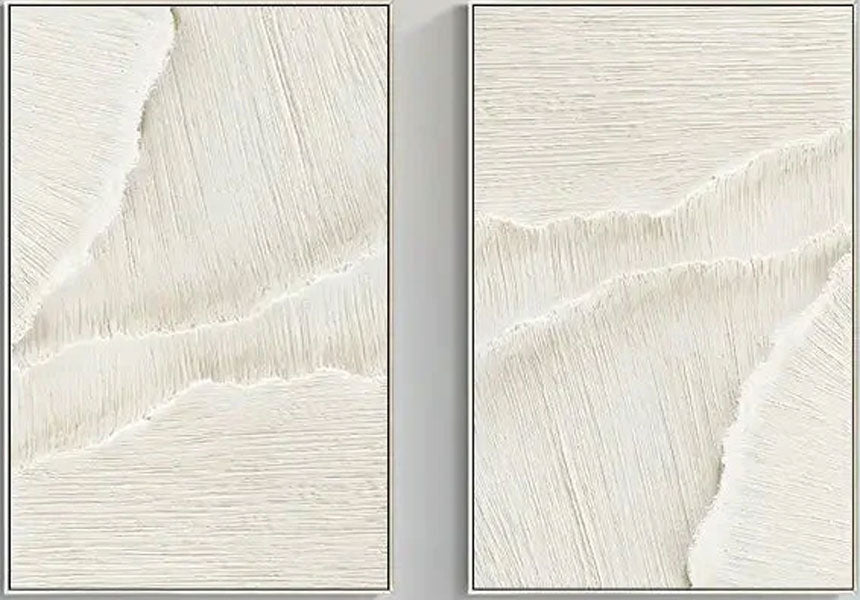 Textured White Diptych | Set of 2 Abstract Linear Wall Art Paintings JJ 087 - Texarart