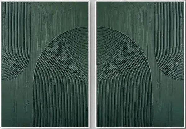3D Linear Green Painting Set | Modern Textured Abstract Wall Art Pair JJ 083 - Texarart