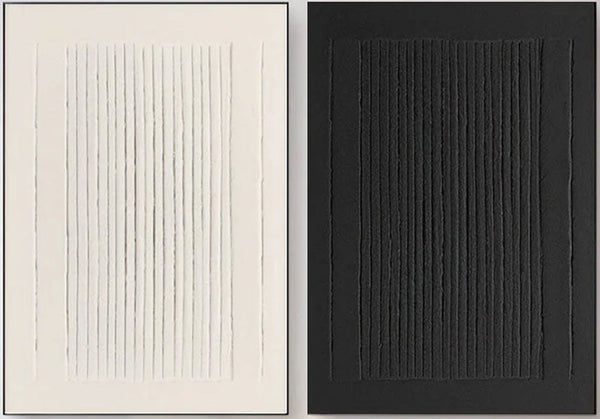 Minimalist Textured Linear Art | Black and White Stripe Canvas Pair JJ 086 - Texarart