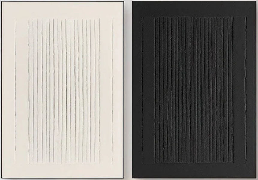 Minimalist Textured Linear Art | Black and White Stripe Canvas Pair JJ 086 - Texarart