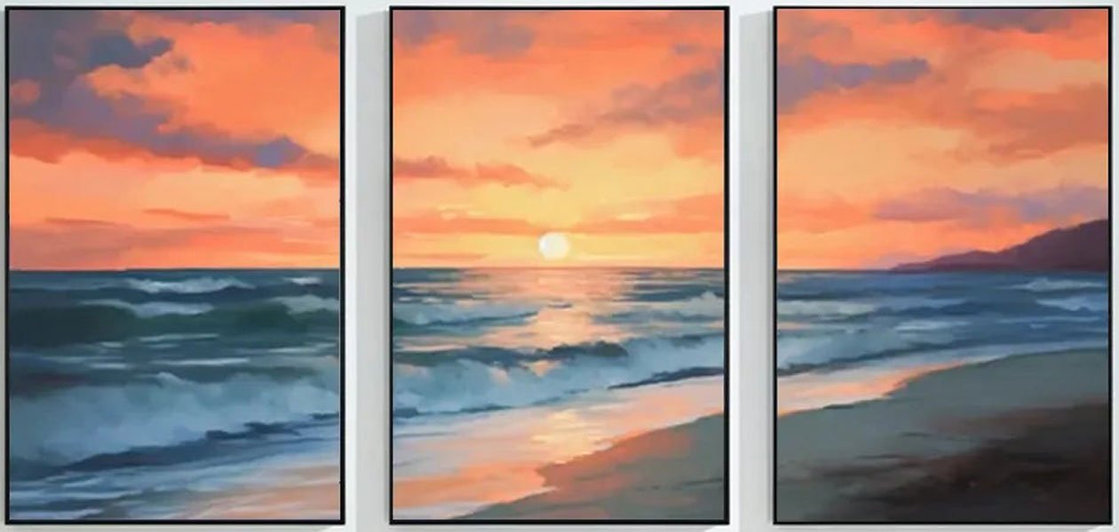 Handmade Sunset Seascape - Orange Blue Wall Art JJ 206 - Texarart
