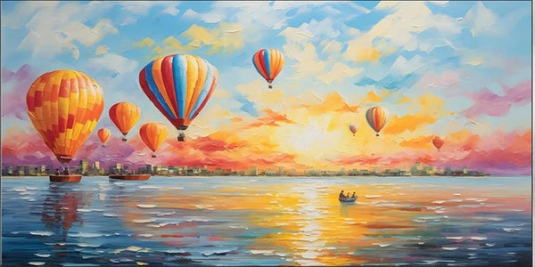 Colorful Hot Air Balloon Sunrise Seascape Oil Painting JJ 193 - Texarart