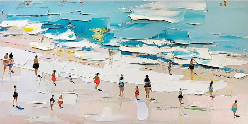 Beach Scene Oil Painting Handmade Coastal Art TC 186 - Texarart