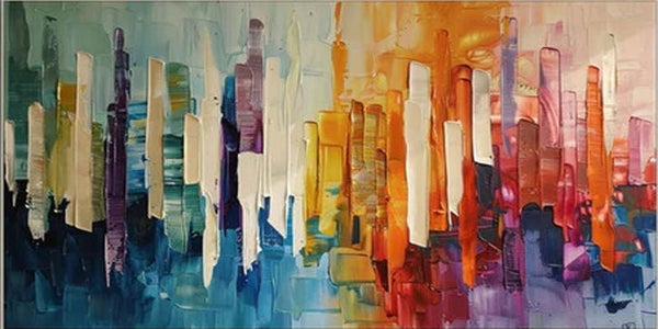 Modern City Abstract Oil Painting, Colorful Skyline Art Wall Decor TB 055 - Texarart