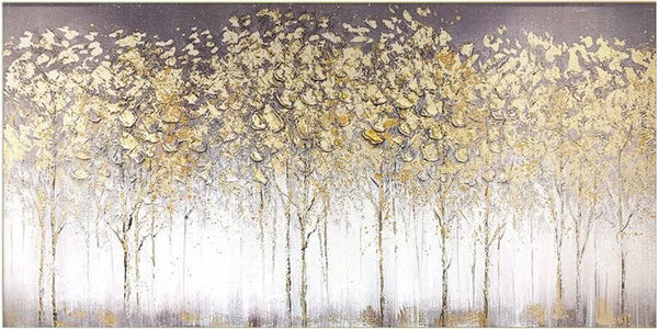 Textured Gold Tree Painting | Large Panoramic Abstract Forest Art JJ 100 - Texarart