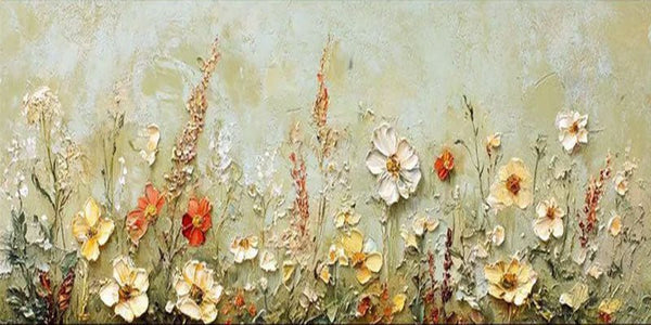Textured Floral Meadow Painting - Colorful Wildflower Art TB 003 - Texarart
