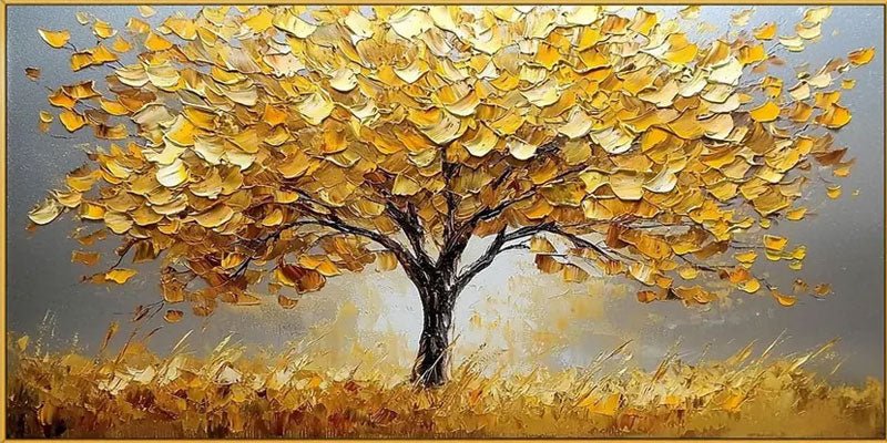 Panoramic Golden Tree Abstract Oil Painting - Textured Art JJ 042 - Texarart