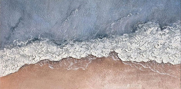Wide Top - Down Coastal Textured Abstract - Blue White Beige Modern Oil Painting JJ 175 - Texarart