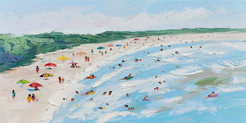 Large Horizontal Cheerful Beach Abstract - Colorful Vacation Oil Painting JJ 168 - Texarart