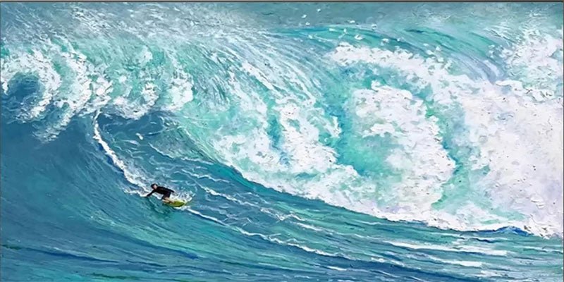 Teal White Textured Surfing Abstract Oil Painting for Wall Decor JJ 186 - Texarart