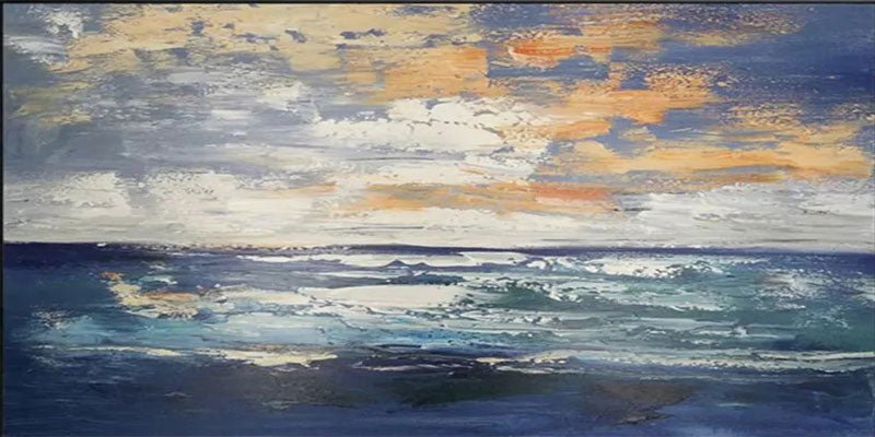 Sunset Tide Textured Painting – Vibrant Ocean Wall Art JJ 234 - Texarart