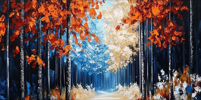 Modern Abstract Forest Painting, Autumn Winter Color Decor TB 053 - Texarart