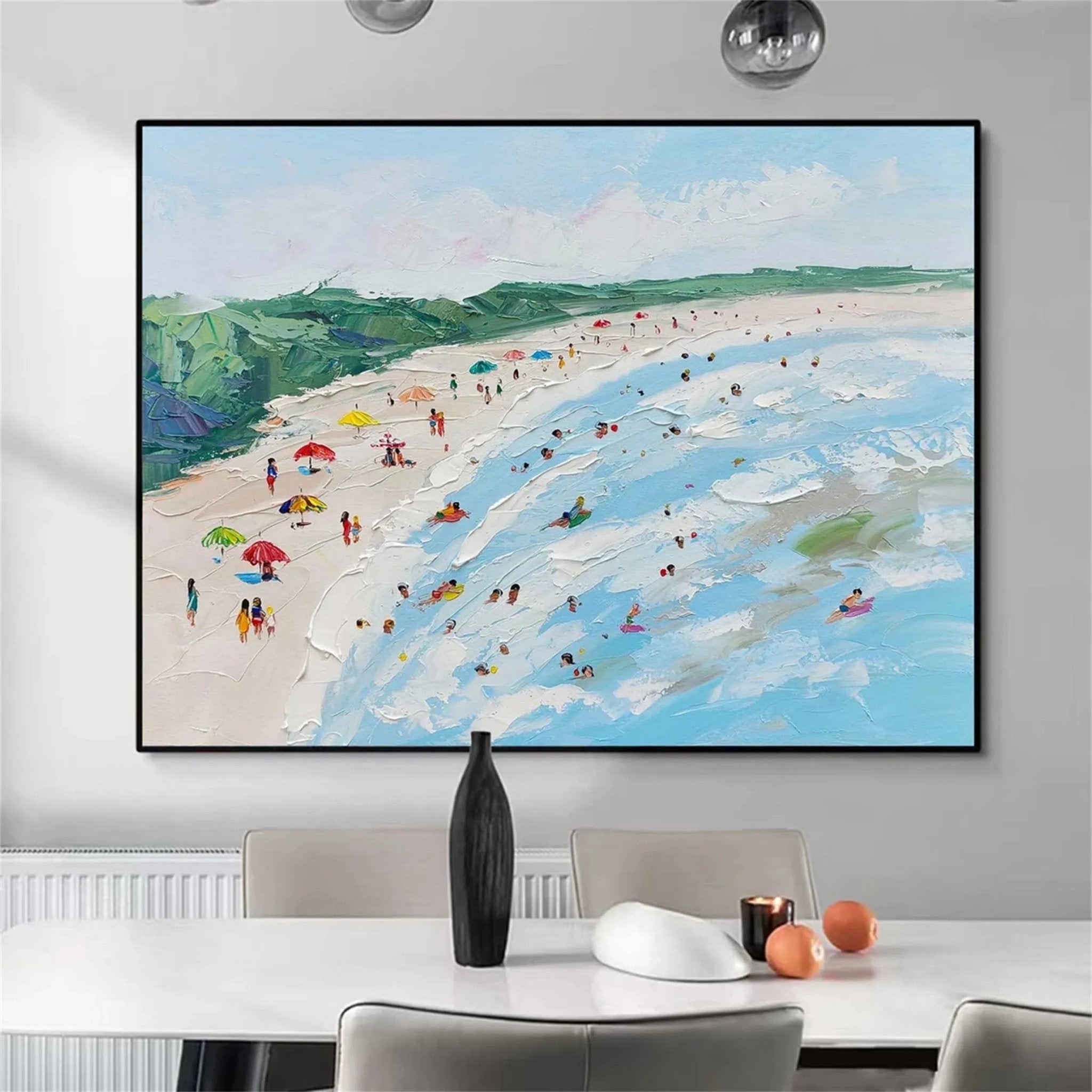 Large Horizontal Cheerful Beach Abstract - Colorful Vacation Oil Painting JJ 168 - Texarart