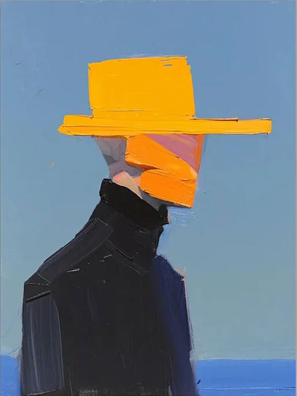 Yellow Hat Abstract Figure Oil Painting - Modern Minimalist JJ 051 - Texarart