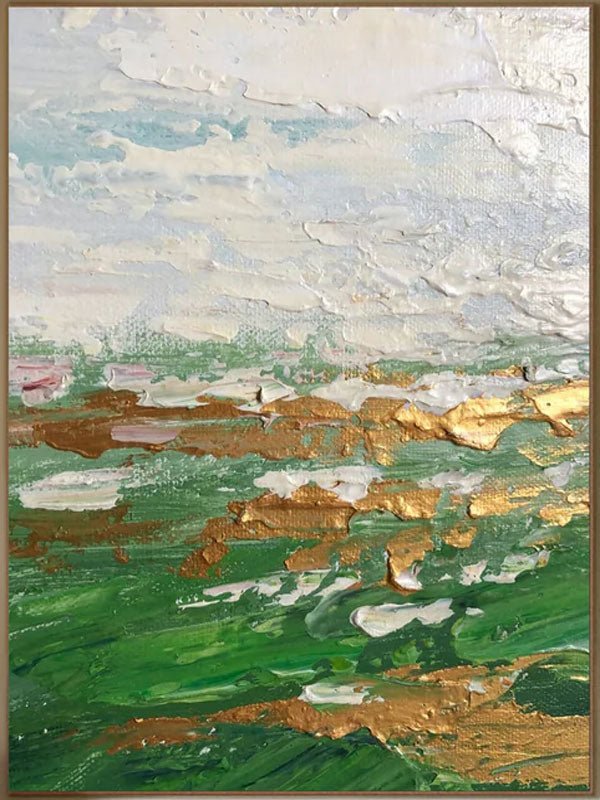 Green Gold and White Abstract Painting | Large Textured Landscape Art JJ 069 - Texarart