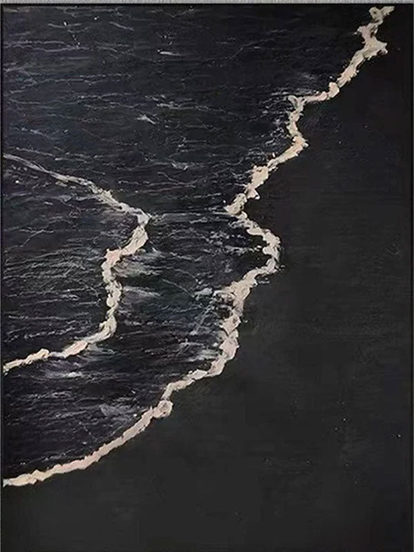 Handmade Oil Painting - Modern Abstract Black and White Wave Wall Art TB 035 - Texarart
