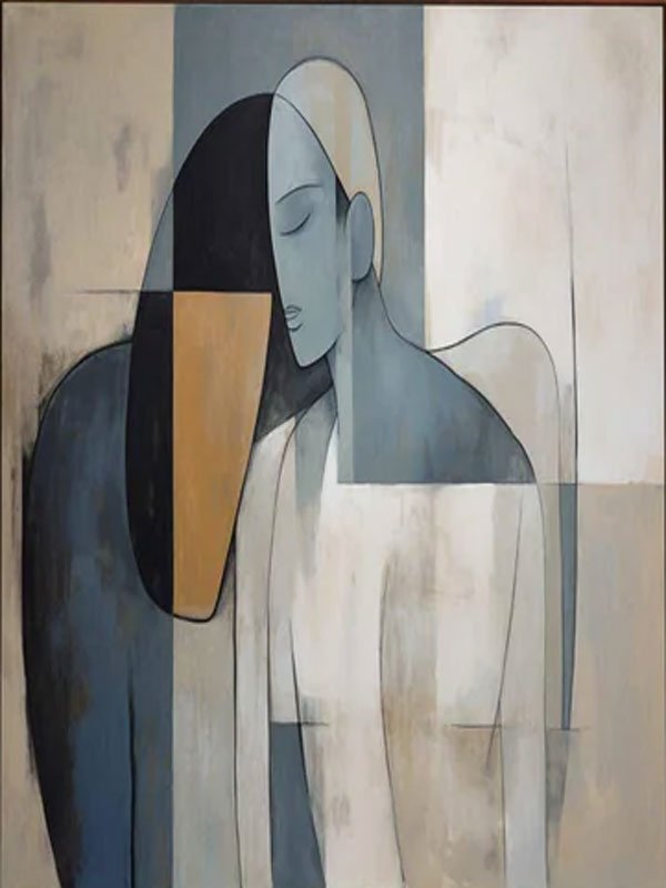Modern Minimalist Abstract Figure Oil Painting, Serene Art Wall Decor TB 046 - Texarart