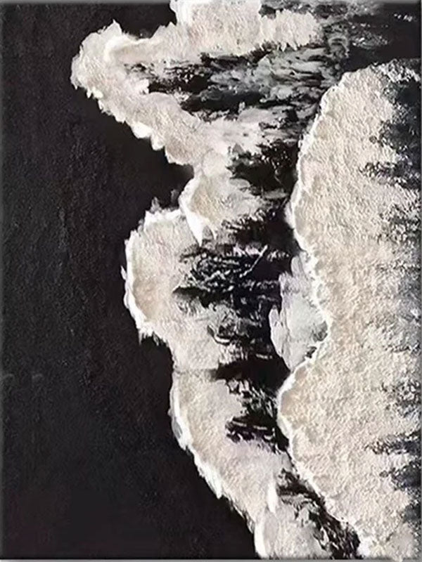 Minimalist Handmade Oil Painting - Black and White Abstract Art TB 034 - Texarart
