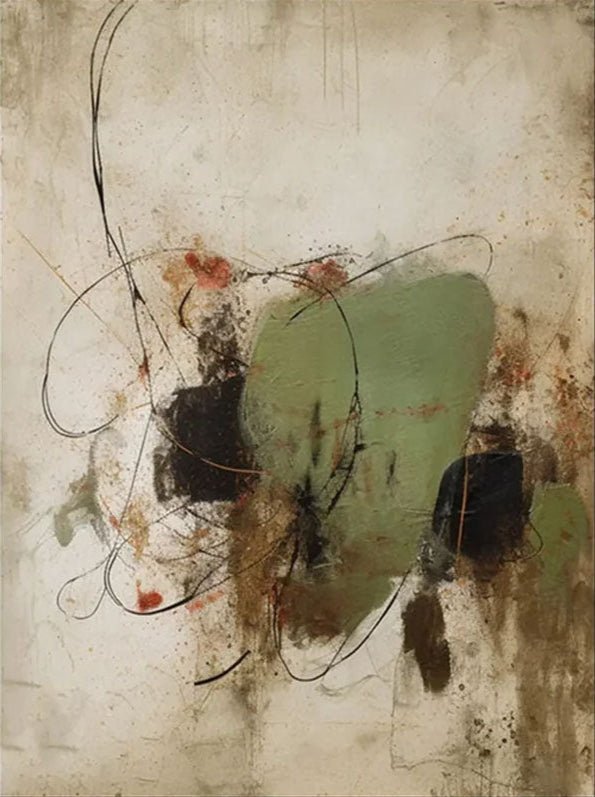 Expressive Abstract Canvas Painting | Green Neutral Mixed Media Art JJ 077 - Texarart