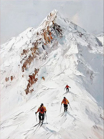 Snow Mountain Climbers Abstract Oil Painting, Modern Outdoor Sport Wall Decor TB 051 - Texarart