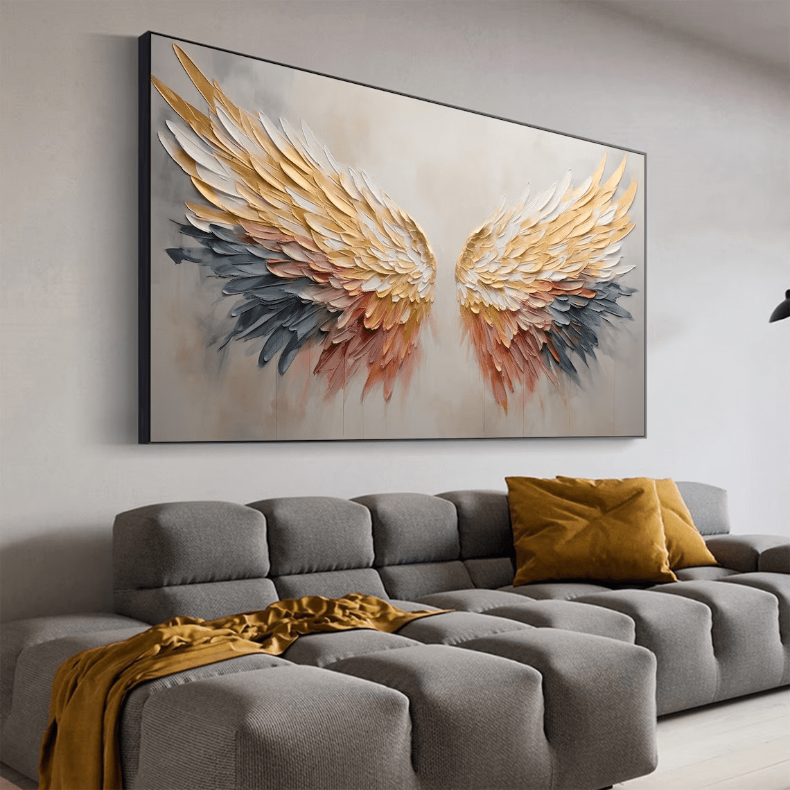 Textured Angel Wings Abstract Oil Painting - Elegant Wall Art JJ 029 - Texarart