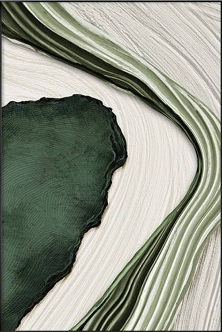 Textured Green and White Abstract Art | Flowing Lines Canvas Painting JJ 073 - Texarart