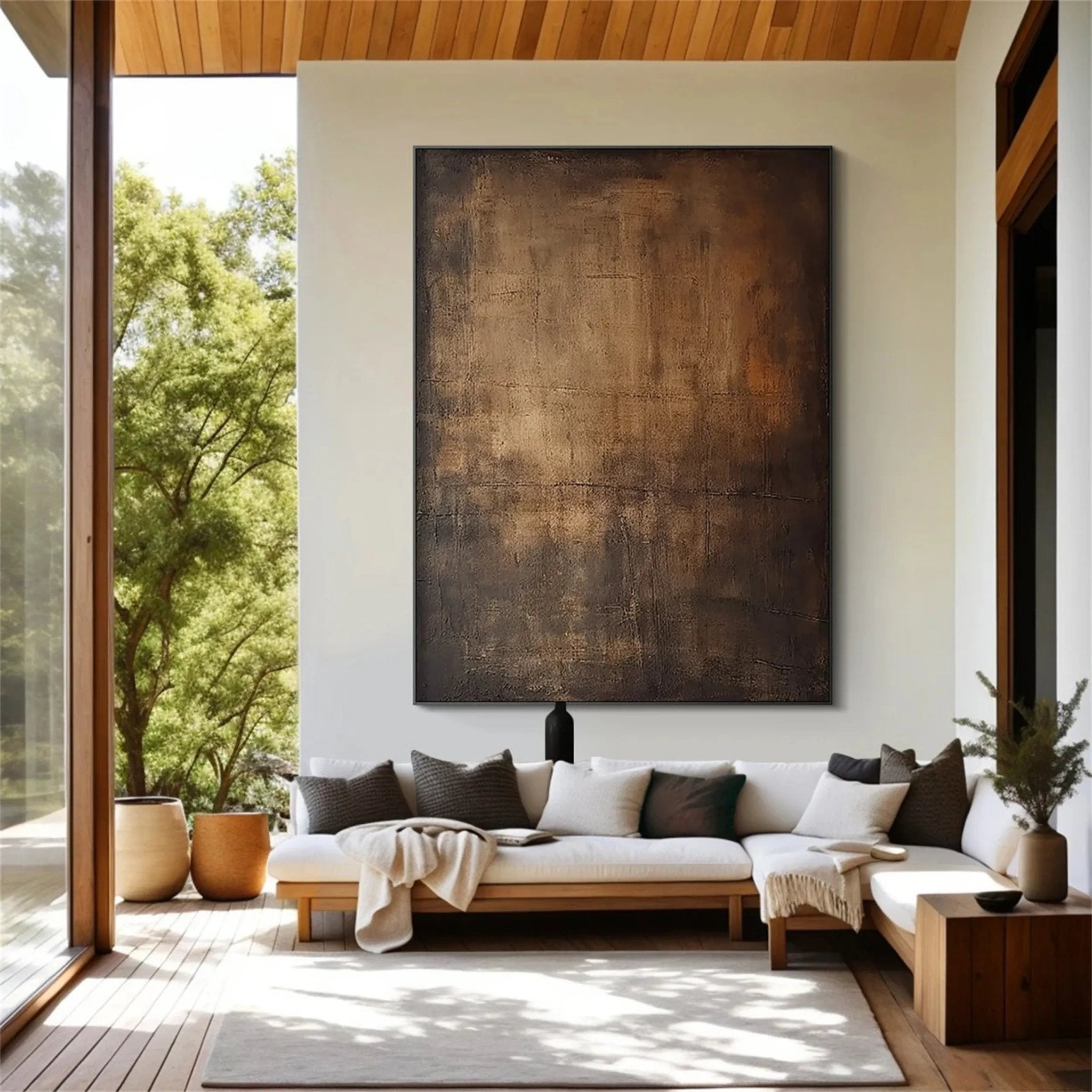 Moody Abstract Canvas Art | Large Dark Textured Brown Painting JJ 076 - Texarart