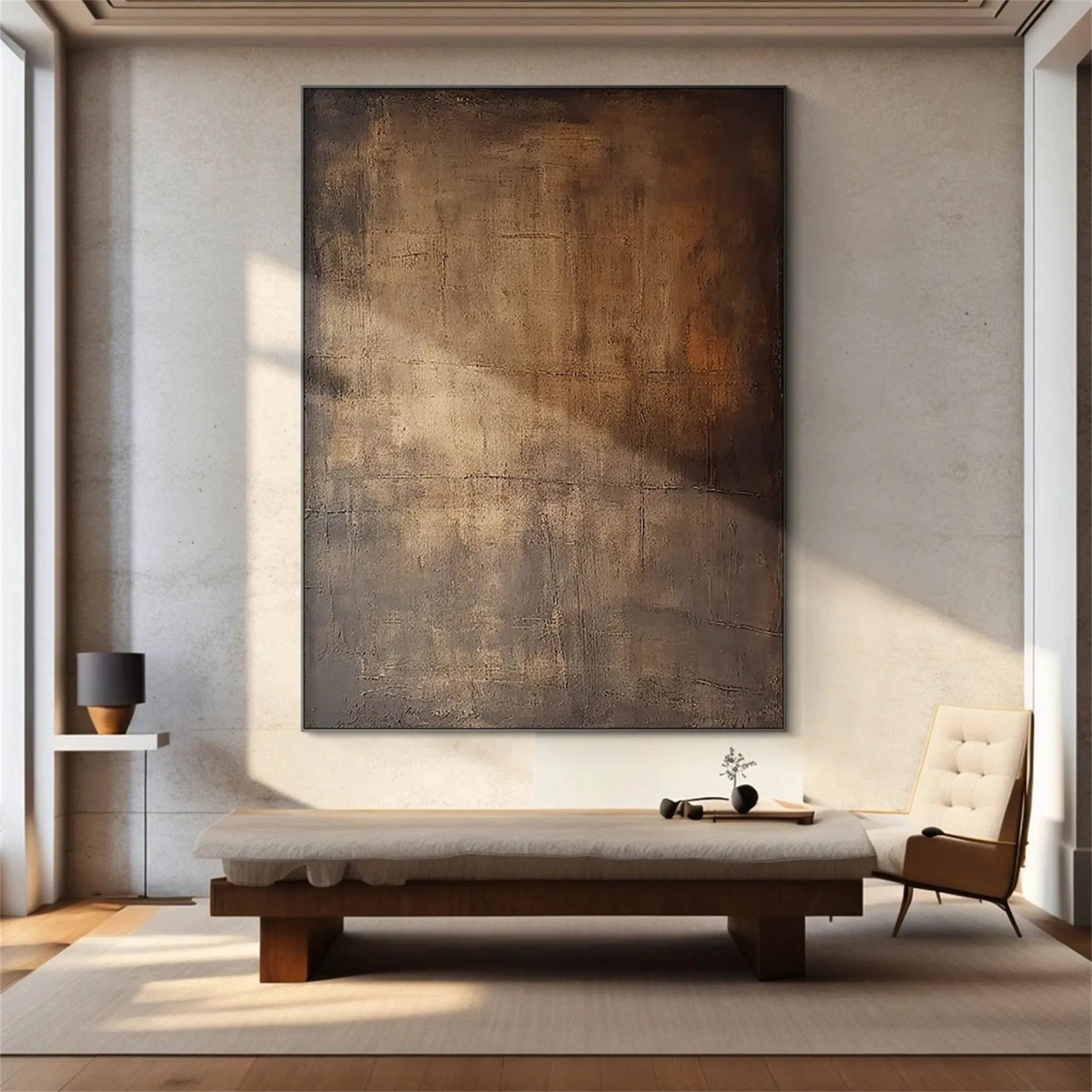 Moody Abstract Canvas Art | Large Dark Textured Brown Painting JJ 076 - Texarart