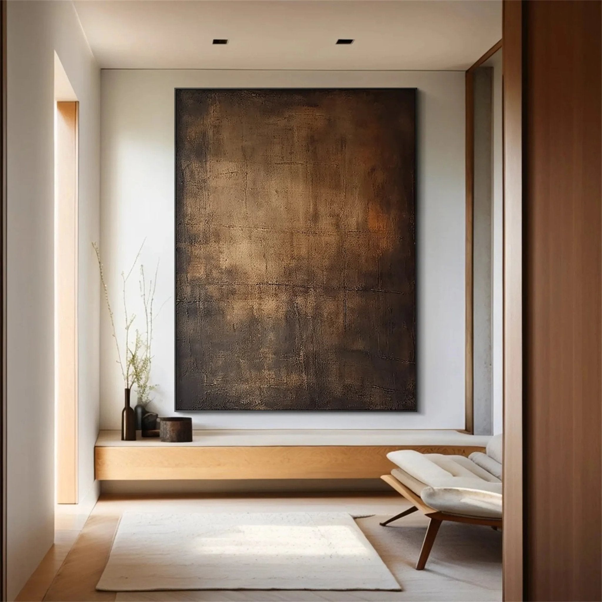 Moody Abstract Canvas Art | Large Dark Textured Brown Painting JJ 076 - Texarart