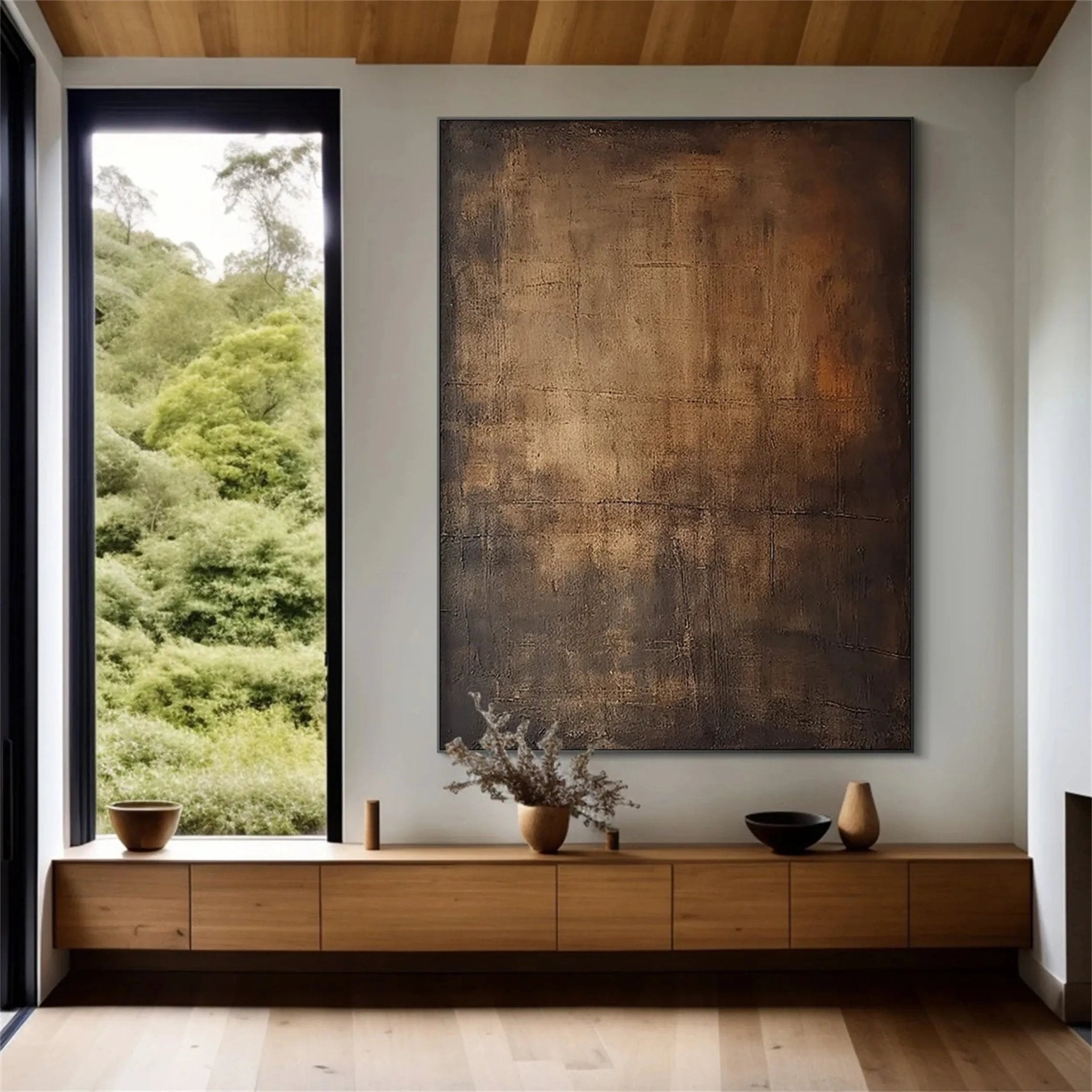 Moody Abstract Canvas Art | Large Dark Textured Brown Painting JJ 076 - Texarart