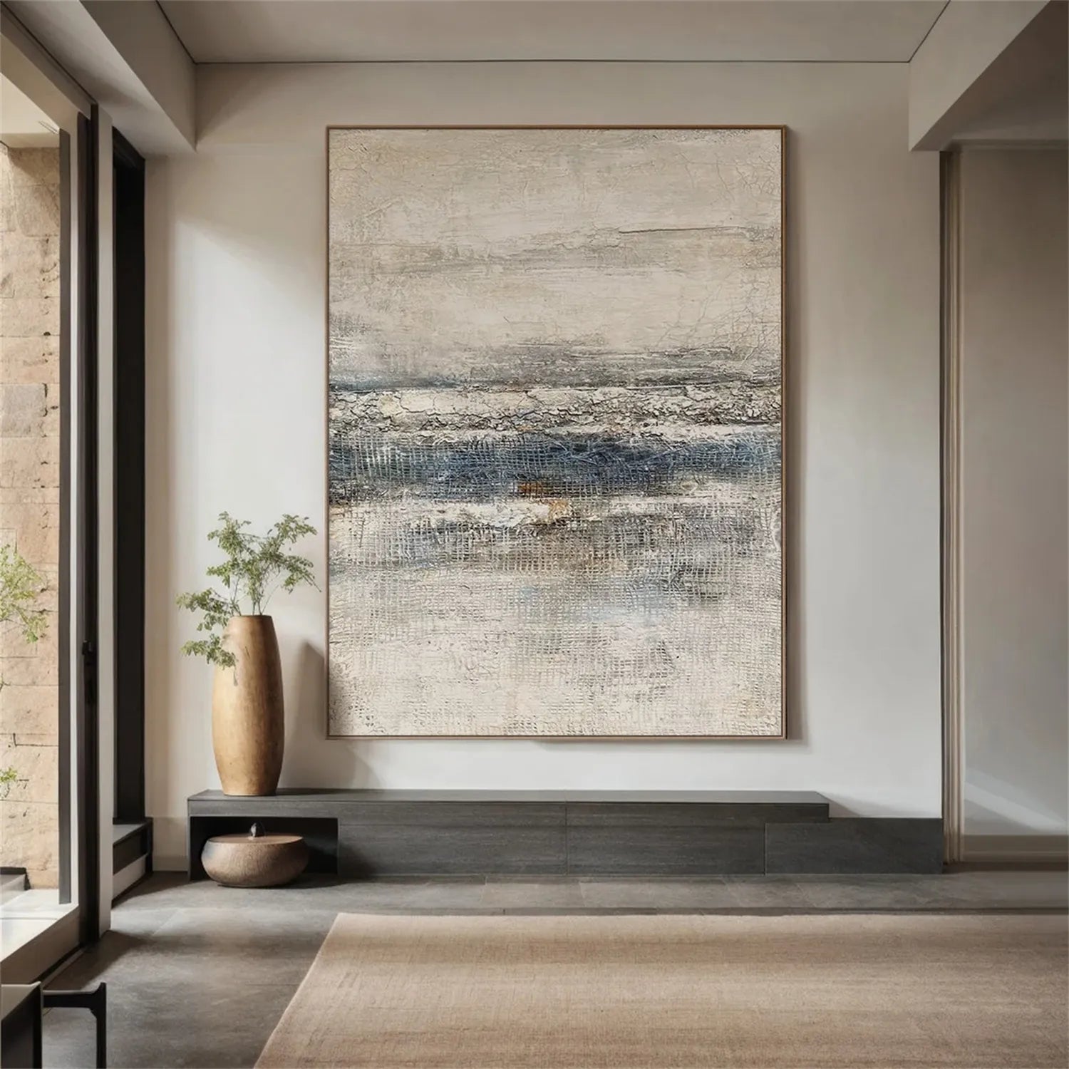 Heavy Impasto Abstract Canvas | Serene Blue & Neutral Landscape Art JJ 079 - Texarart