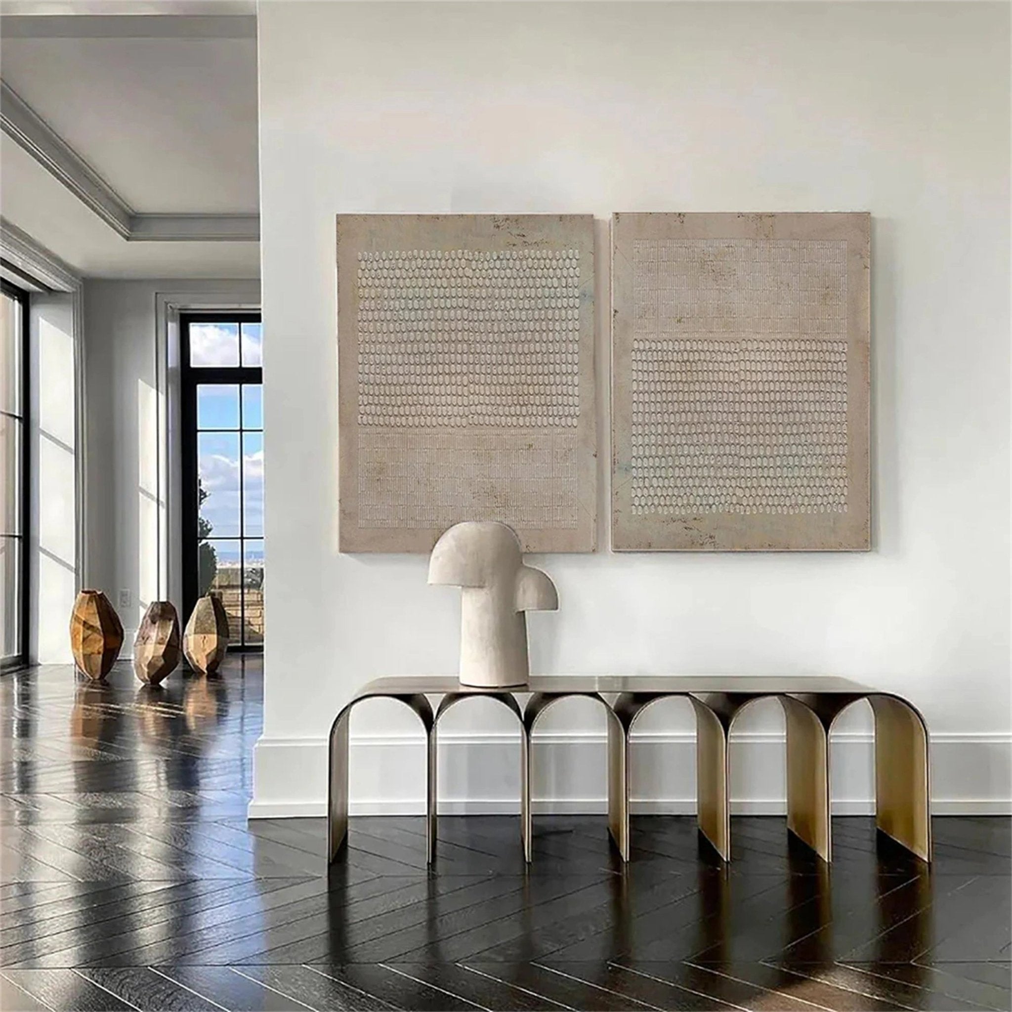 Textured Neutral Diptych | Set of 2 Abstract Pattern Canvas Art JJ 084 - Texarart