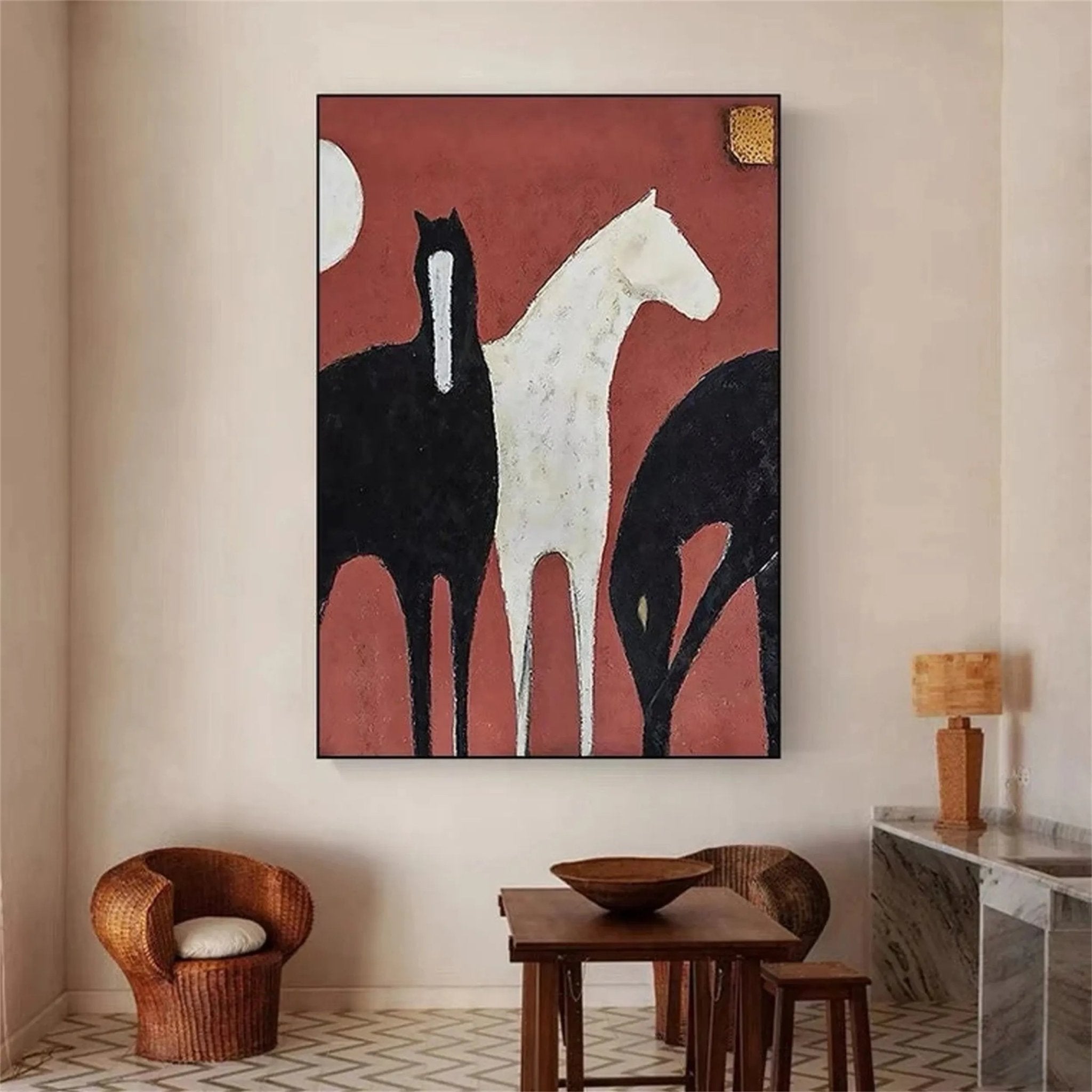 Large Contemporary Wall Art | Vertical Abstract Horse Painting Decor ZZ 155 - Texarart
