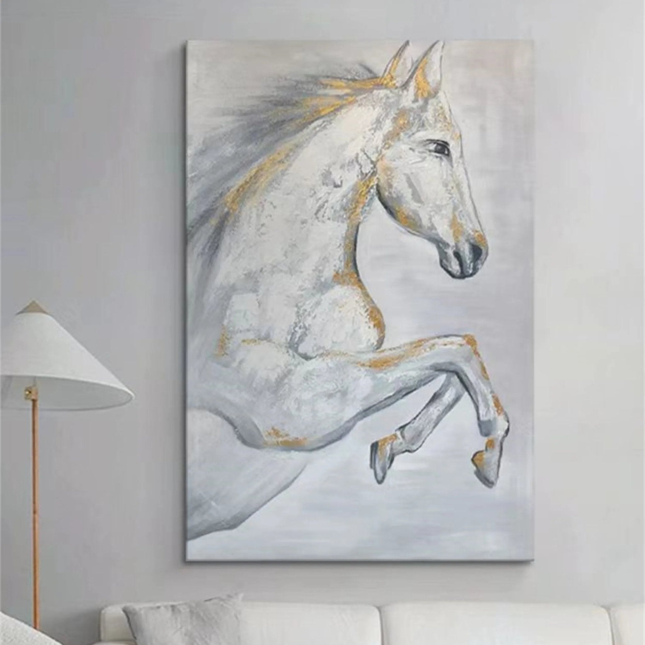 Contemporary Animal Art - White Horse Wall Art for Room Decor ZZ 154 - Texarart