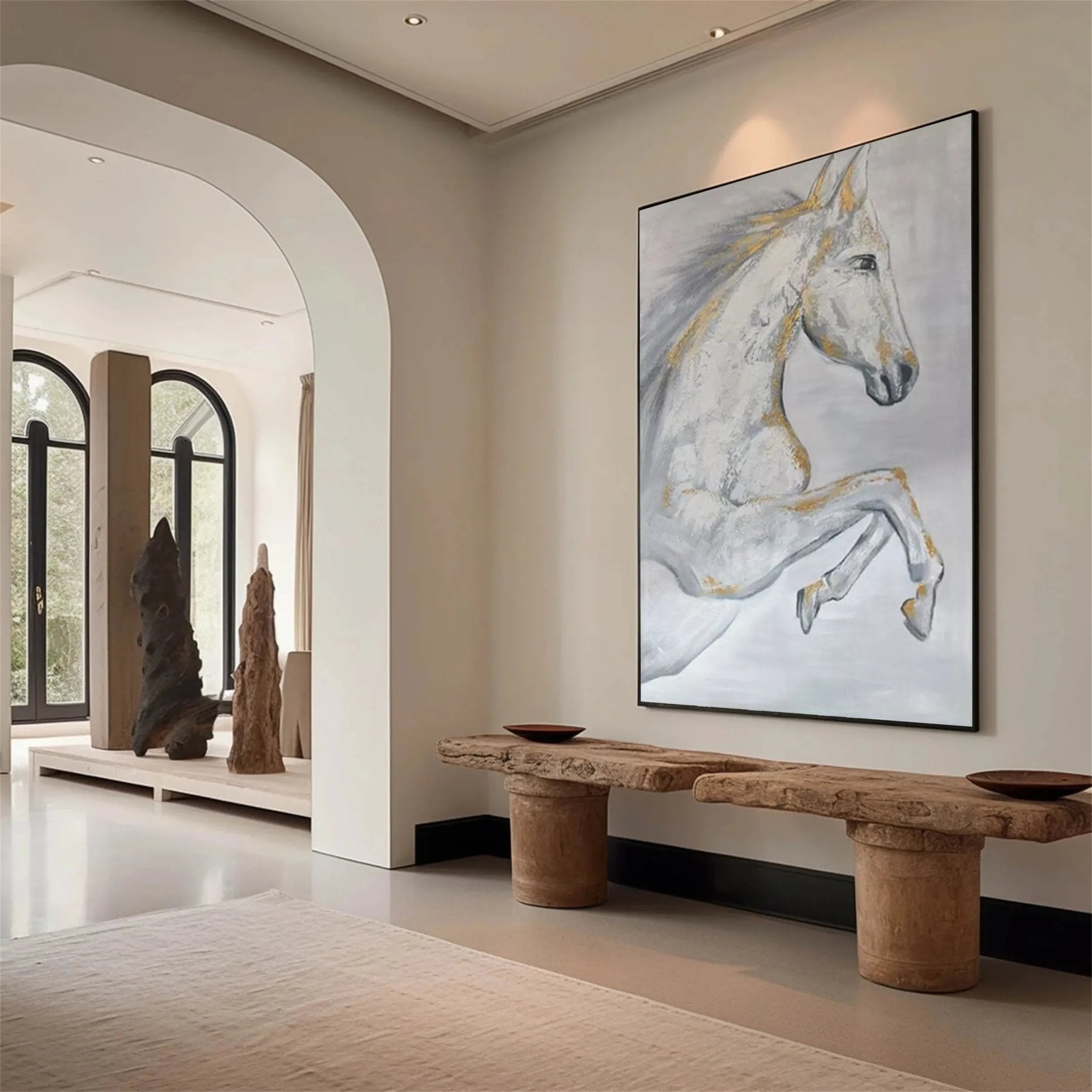 Contemporary Animal Art - White Horse Wall Art for Room Decor ZZ 154 - Texarart