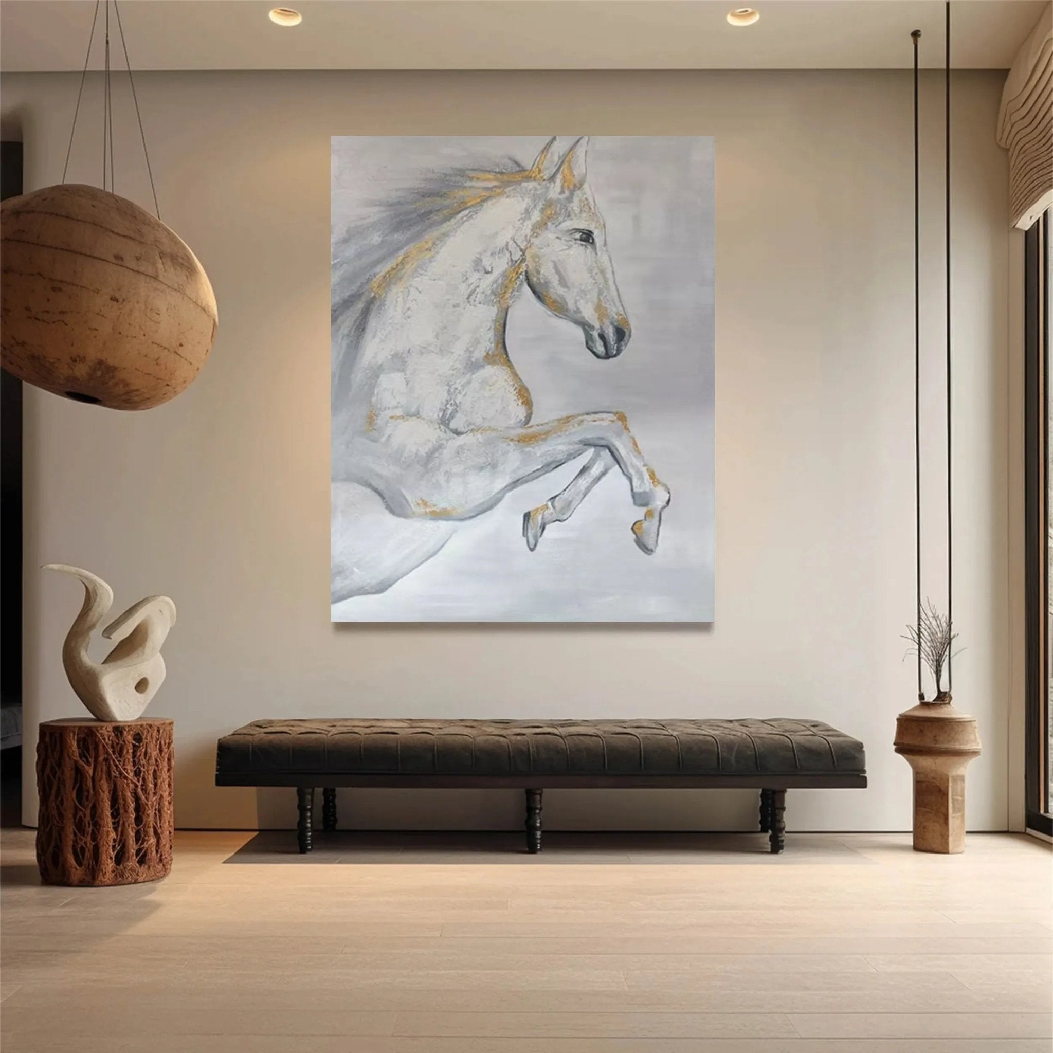 Contemporary Animal Art - White Horse Wall Art for Room Decor ZZ 154 - Texarart