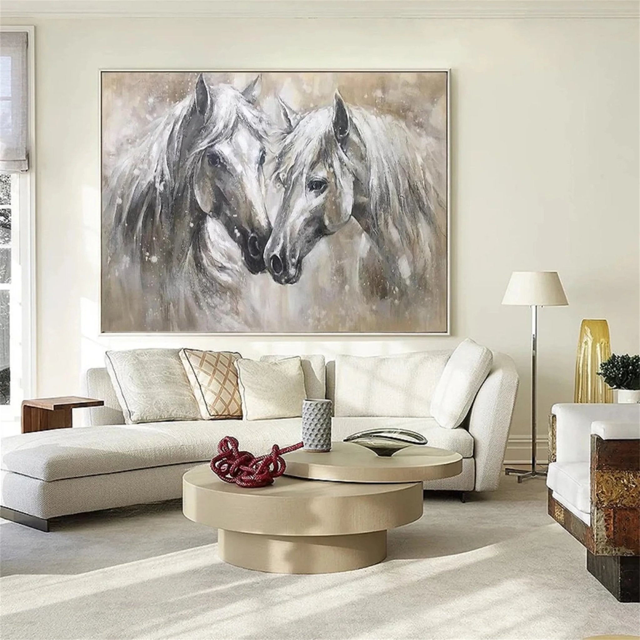 Two Horses Wall Art Abstract Oil Painting - Modern Animal Art JJ 090 - Texarart