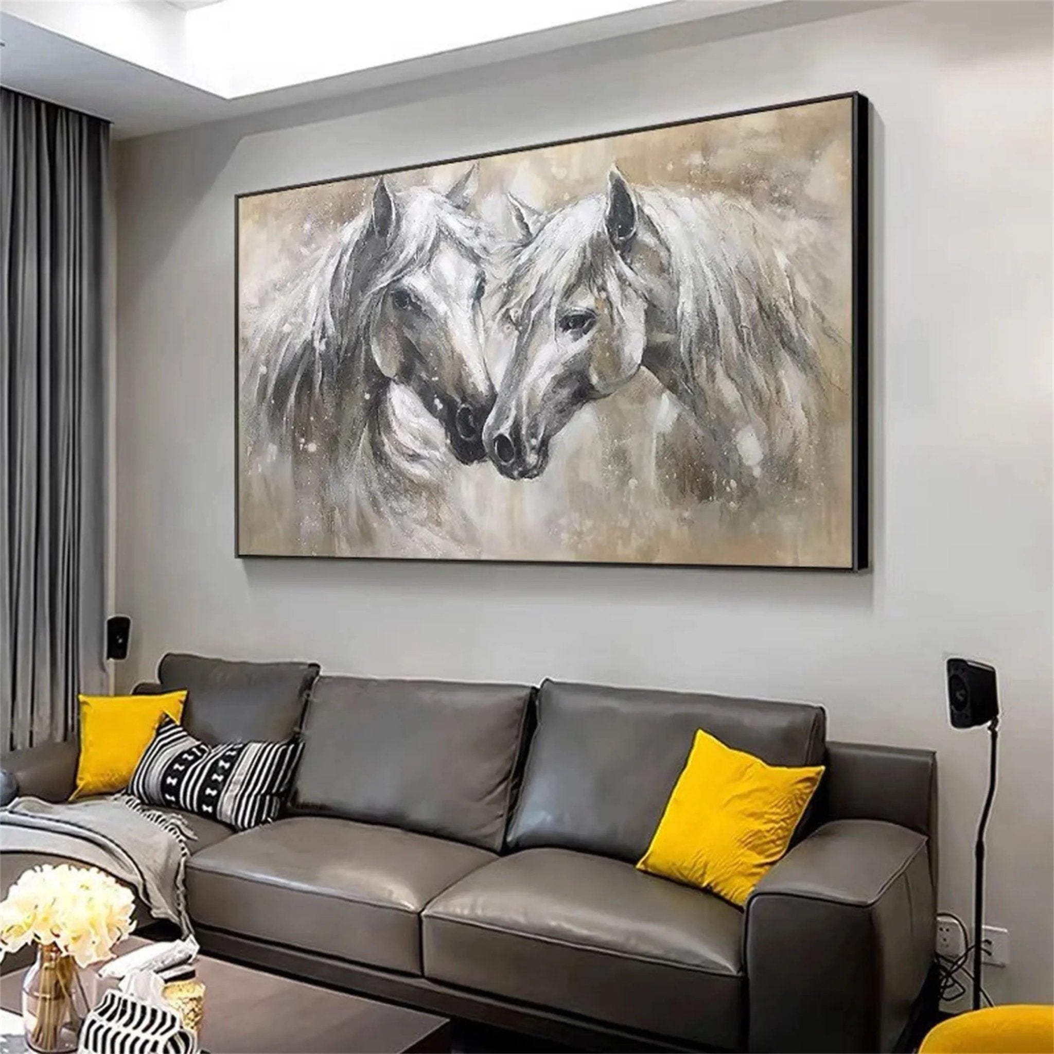 Two Horses Wall Art Abstract Oil Painting - Modern Animal Art JJ 090 - Texarart