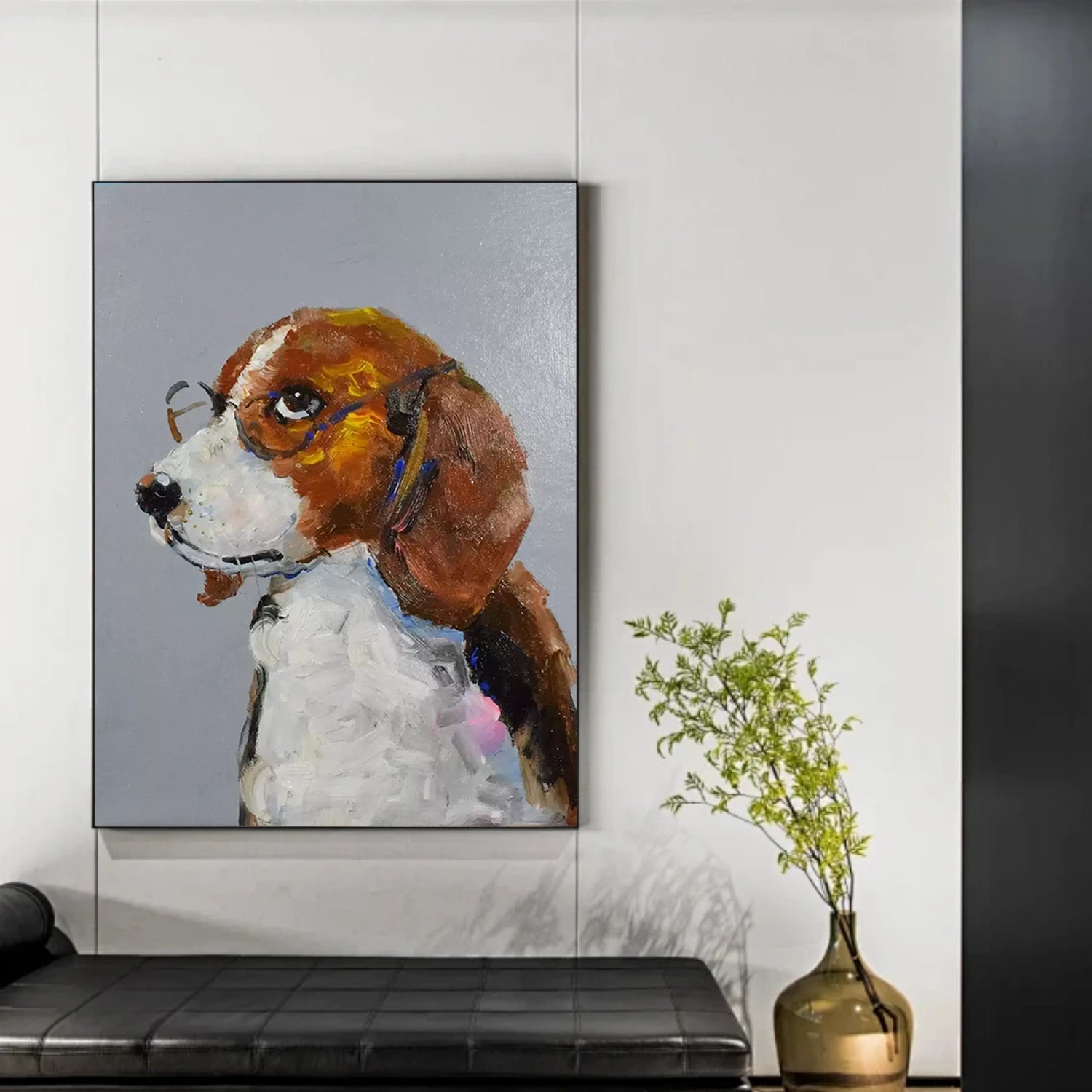 Oversized Wall Art | Textured Painting Dog with Glasses Beagle Decor ZZ 166 - Texarart
