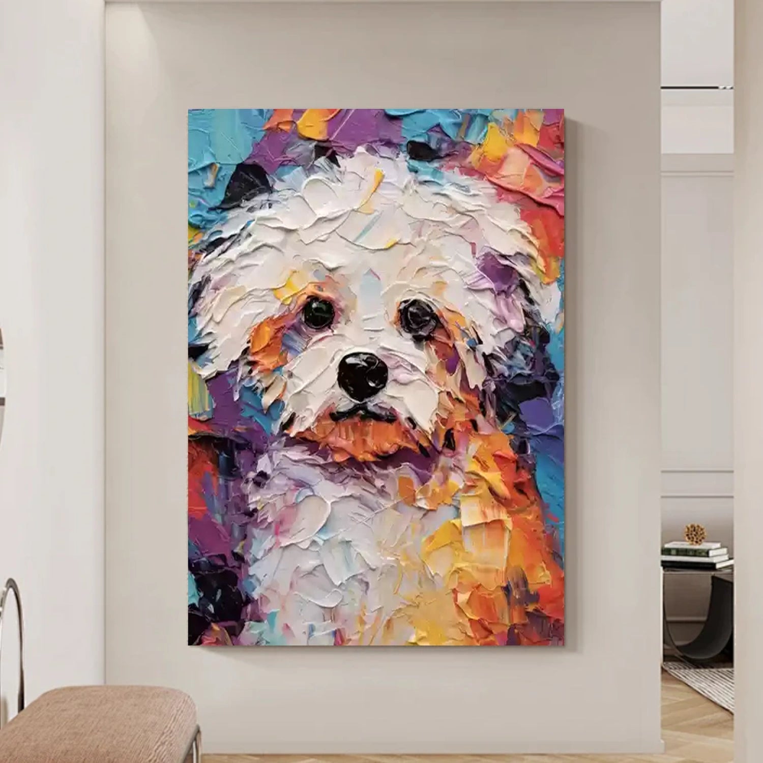 Colorful Dog Wall Art | Large Textured Pet Canvas Painting ZZ 158 - Texarart