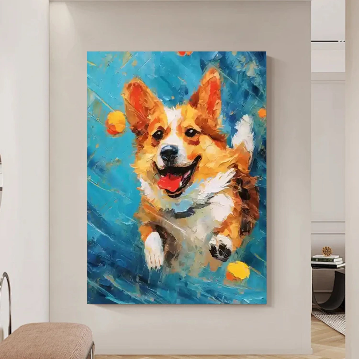 Colorful Corgi Wall Art | Large Textured Dog Painting Canvas ZZ 163 - Texarart