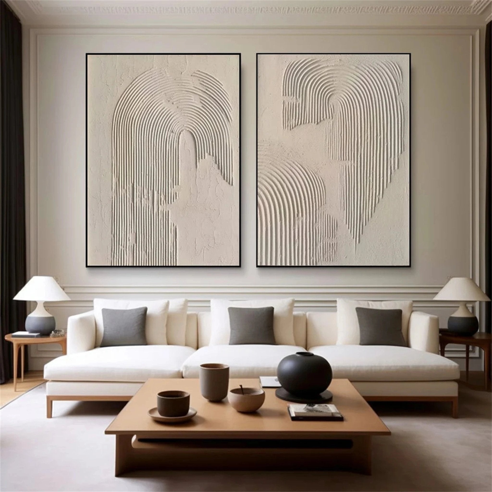 Plaster Texture Wall Art Set | 2 Piece Large Vertical Neutral Arch Decor ZZ 120 - Texarart