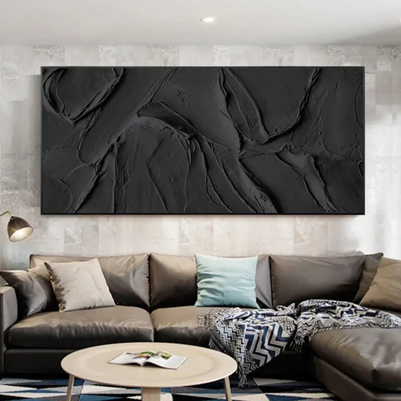 Large Black Texture Artwork: Modern Abstract Wall Decor ZZ 134 - Texarart